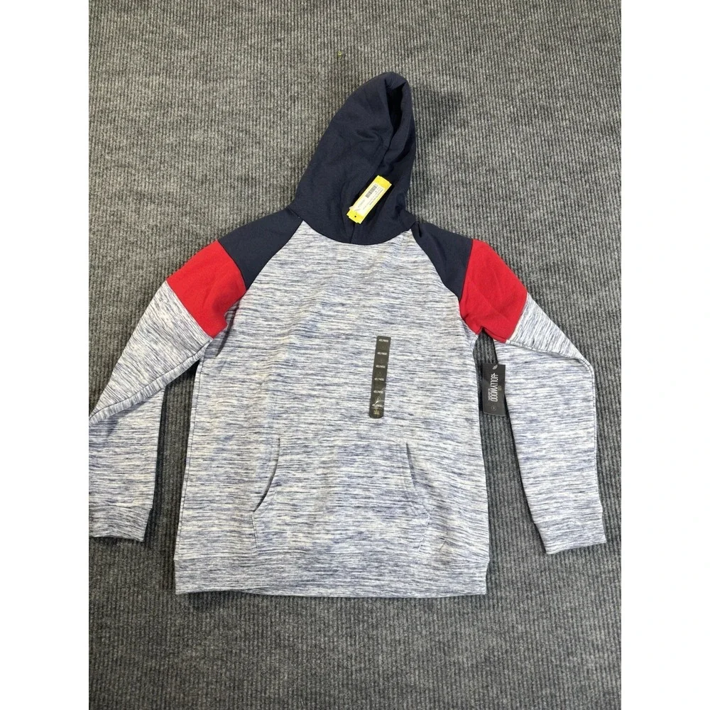 Hollywood‎ The Jean People Boys Gray Navy Red Colorblock Pullover Hoodie Size 18